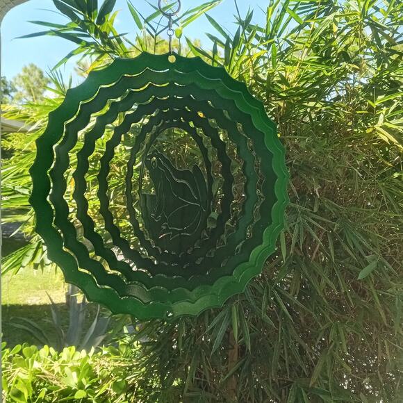 Frog Wind Spinner Green Enamel 11" Metal Hanging Sparkle NWT 3D Yard Art Decor - Picture 1 of 3